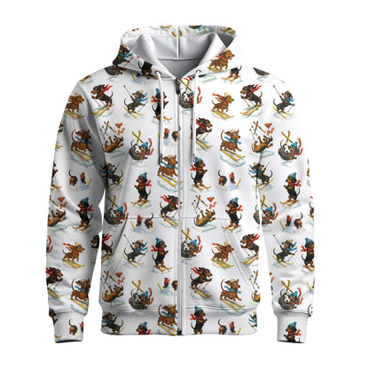 Skiing Funny Sausage Dog Snow Sport Tee For Christmas Season, Dachshund T Shirt, Wiener Dog T Shirt