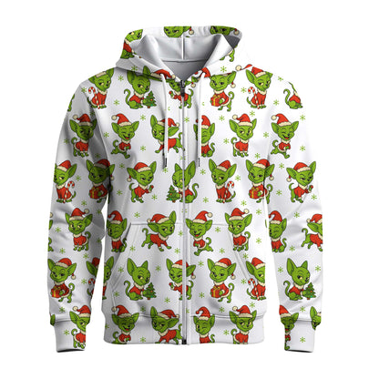 Funny Green Chihuahua Christmas Hoodie, Xmas Dog Pattern Shirt, Chihuahua Shirt For Dog Lovers