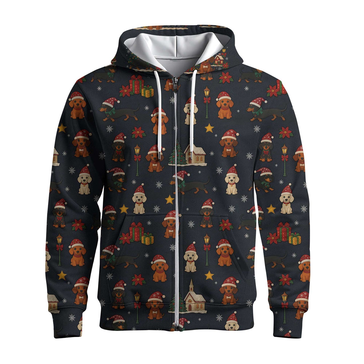 Dachshund Christmas Shirt, Wiener Dog T Shirts, Santa Hat and Holiday Pattern Polo