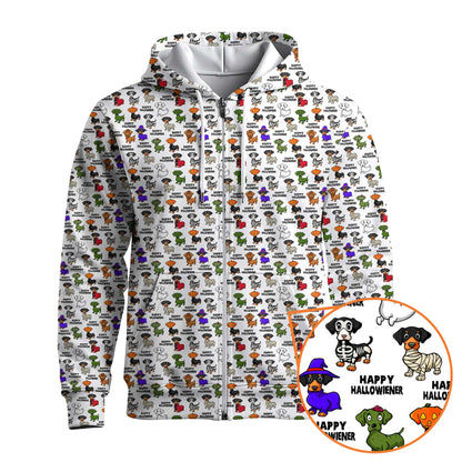 Happy Halloweiner White Shirt - Dachshund Christmas Shirt, Weiner Dog Tee, Pattern Polos For Spooky Season