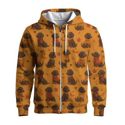 Pattern Dachshund Orange Shirt With Pumpkin And Autumn Leaves, Dachshund Halloween Shirt, Winter Dog Shirts