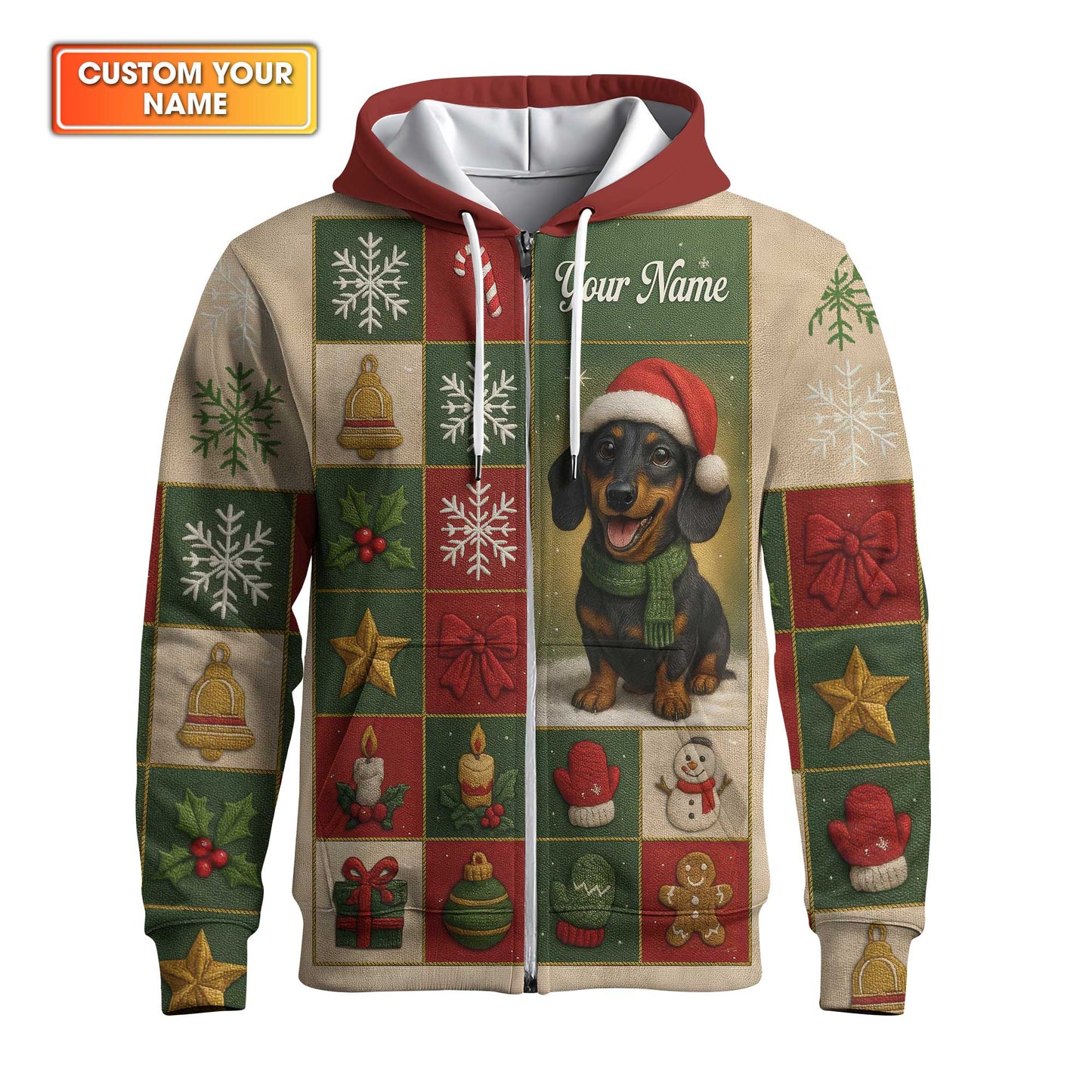 Personalized Name Wiener Dog T Shirt, Dachshund Sweatshirt, Happy Christmas Dachshund Pattern Polo