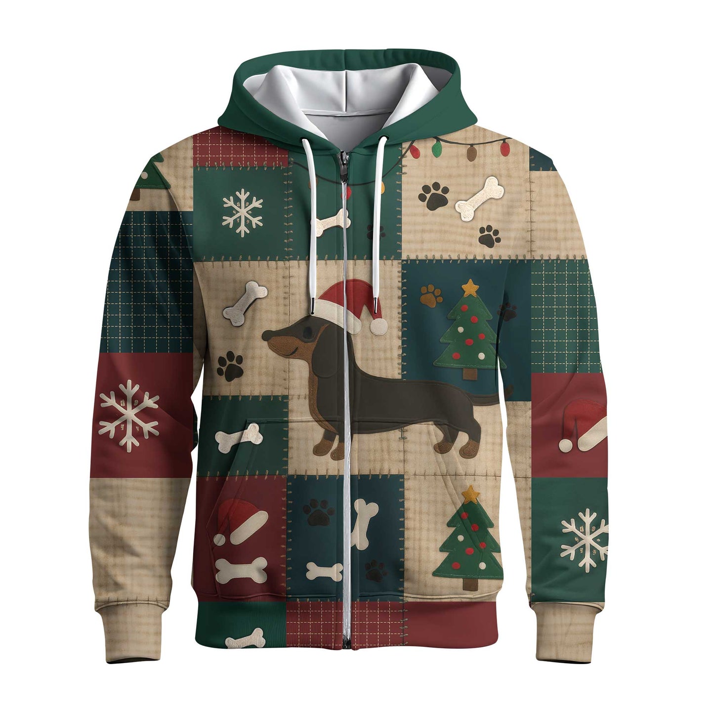 Dachshund Christmas Shirt With Santa Hat And Patchwork Design, Wiener Dog Holiday Shirt, Festive Dog Lover Tee