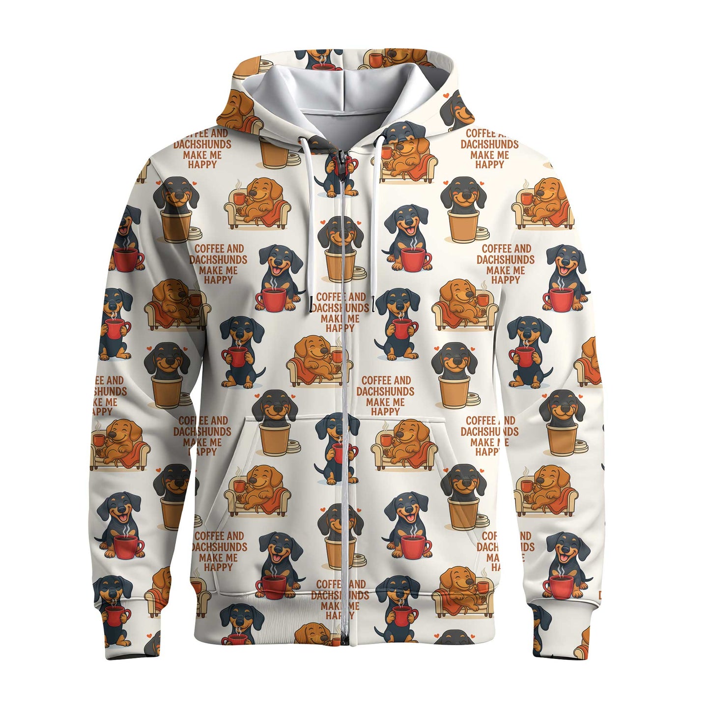 Funny Coffee And Dachshund Pattern Polo, Dachshund Shirt, Wiener Dog T Shirts