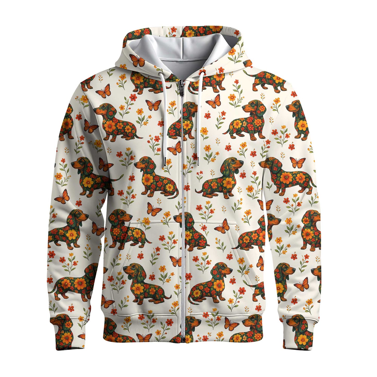 Floral And Butterfly Pattern Polo, Dachshund Sweatshirt, Wiener Dog Shirts