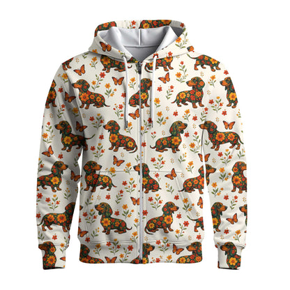 Floral And Butterfly Pattern Polo, Dachshund Sweatshirt, Wiener Dog Shirts
