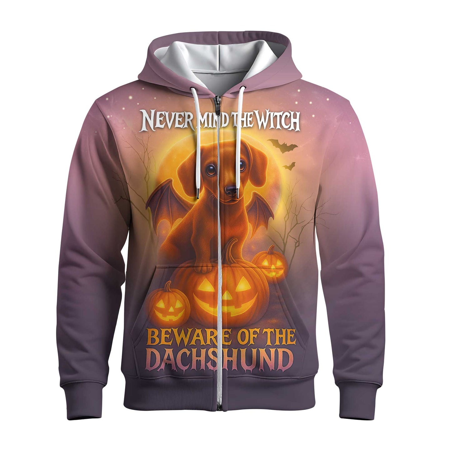Never Mind The Witch, Beware Of The Dachshund - Dachshund Shirt, Weenie Dog Shirts, Pattern Polos For Spooky Season