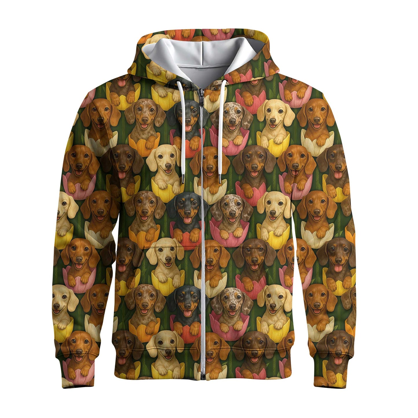 Cute Dachshund Shirt, Wiener Dog Shirts with Colorful Tulip Flower Pattern