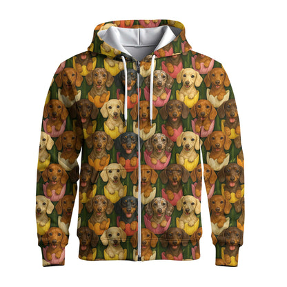 Cute Dachshund Shirt, Wiener Dog Shirts with Colorful Tulip Flower Pattern