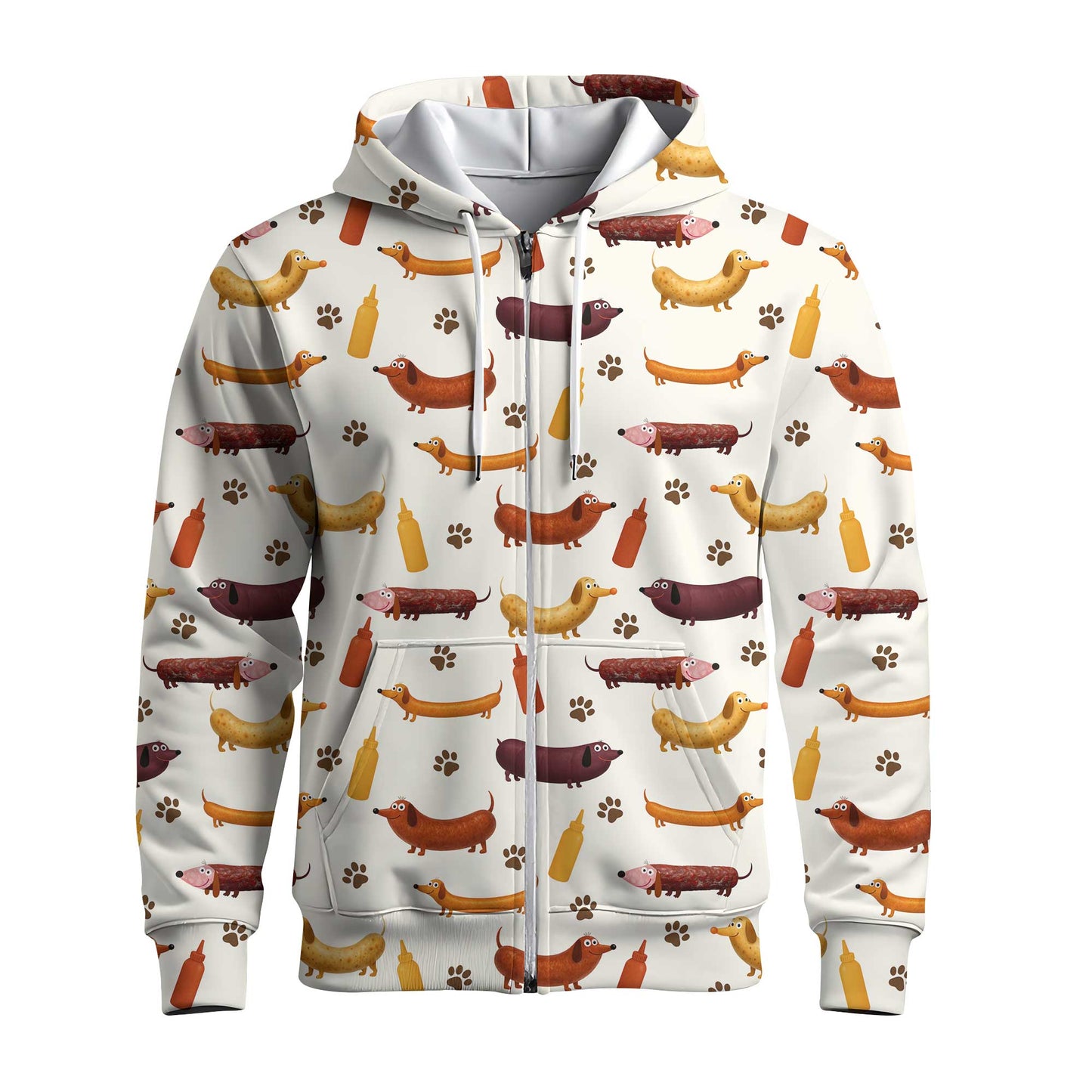 Wiener Dog T Shirt, Dachshund Shirt With Sausage Dog And Mustard Bottle Pattern