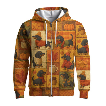 Pattern Polos For Autumn Vibes, Dachshund Shirt With Pumpkins And Coffee, Winter Dog Shirts, T Shirts For Dachshunds