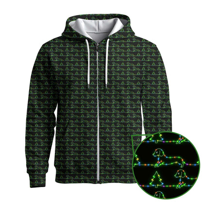 Funny Festive Neon Dachshund And Christmas Tree Lights Pattern, Dachshund Christmas Shirt, Wiener Dog T Shirt