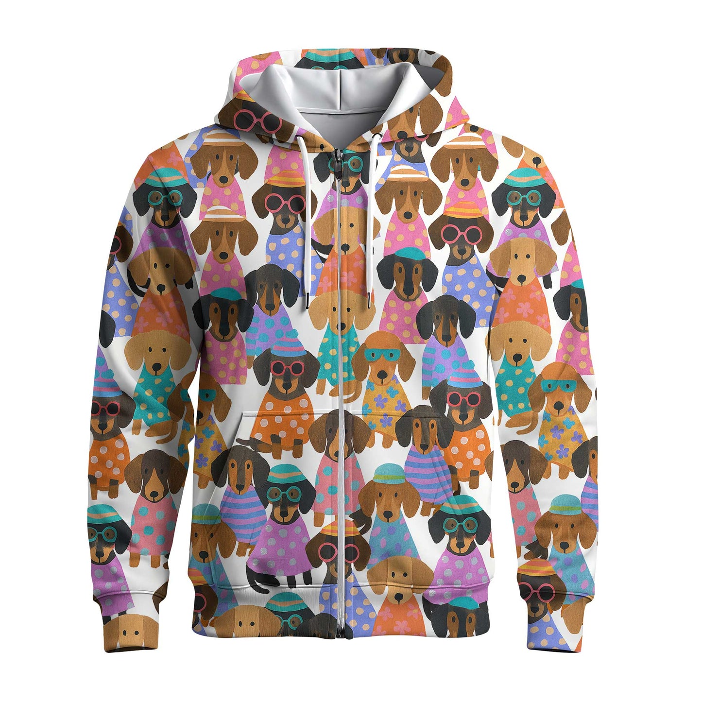 Happy Funny Colorful Dachshund Pattern Polo, Wiener Dog T Shirt, Dachshund Sweatshirt