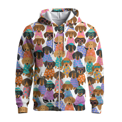 Happy Funny Colorful Dachshund Pattern Polo, Wiener Dog T Shirt, Dachshund Sweatshirt