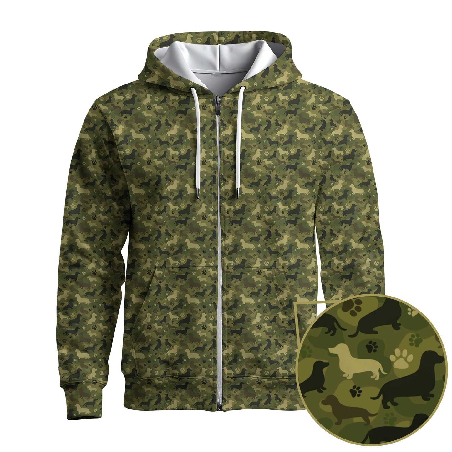 Green Camo Dog Silhouette Pattern Bomber Jacket, Shirts For Dachshunds, Dachshund Sweatshirt