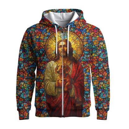 Colorful Stained Glass Jesus Hoodie, Dachshund Shirt, Wiener Dog T Shirt