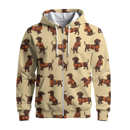 Pattern Dachshund Shirt With Pumpkin Sweater Design, Dachshund Halloween Shirt, Christmas Dachshund Shirt