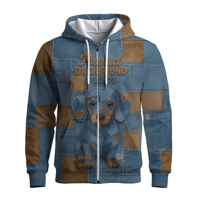 Proud Dachshund Mom Shirt, Cute Wiener Dog Denim Patchwork T Shirt for Dog Lovers