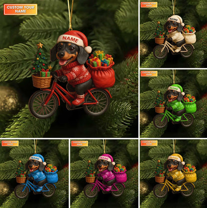 Personalized Ornament Christmas Dachshund, Custom Name Colorful Dachshund In Ornament, Wiener Dog Xmas Ornament