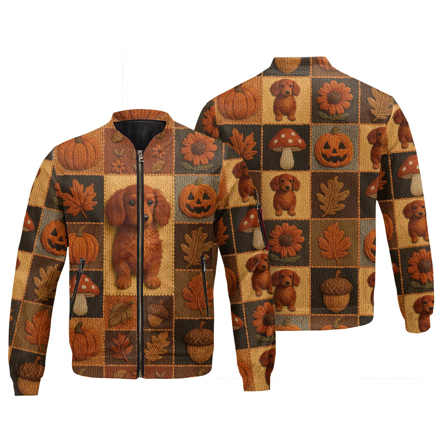 Pattern Polos For Spooky Season, Dachshund Sweatshirt, Fall Leaves Pumpkin Dog Shirt