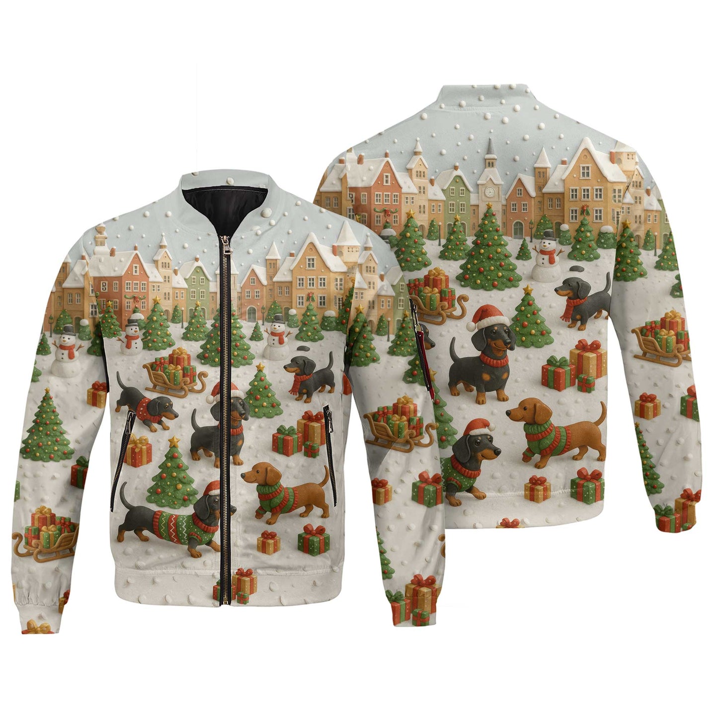 Christmas Dachshund Shirt, Holiday Weenie Dog Shirt, Winter Snow Sweater, Holiday Village Shirt