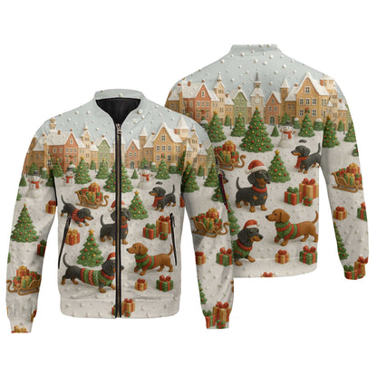 Christmas Dachshund Shirt, Holiday Weenie Dog Shirt, Winter Snow Sweater, Holiday Village Shirt