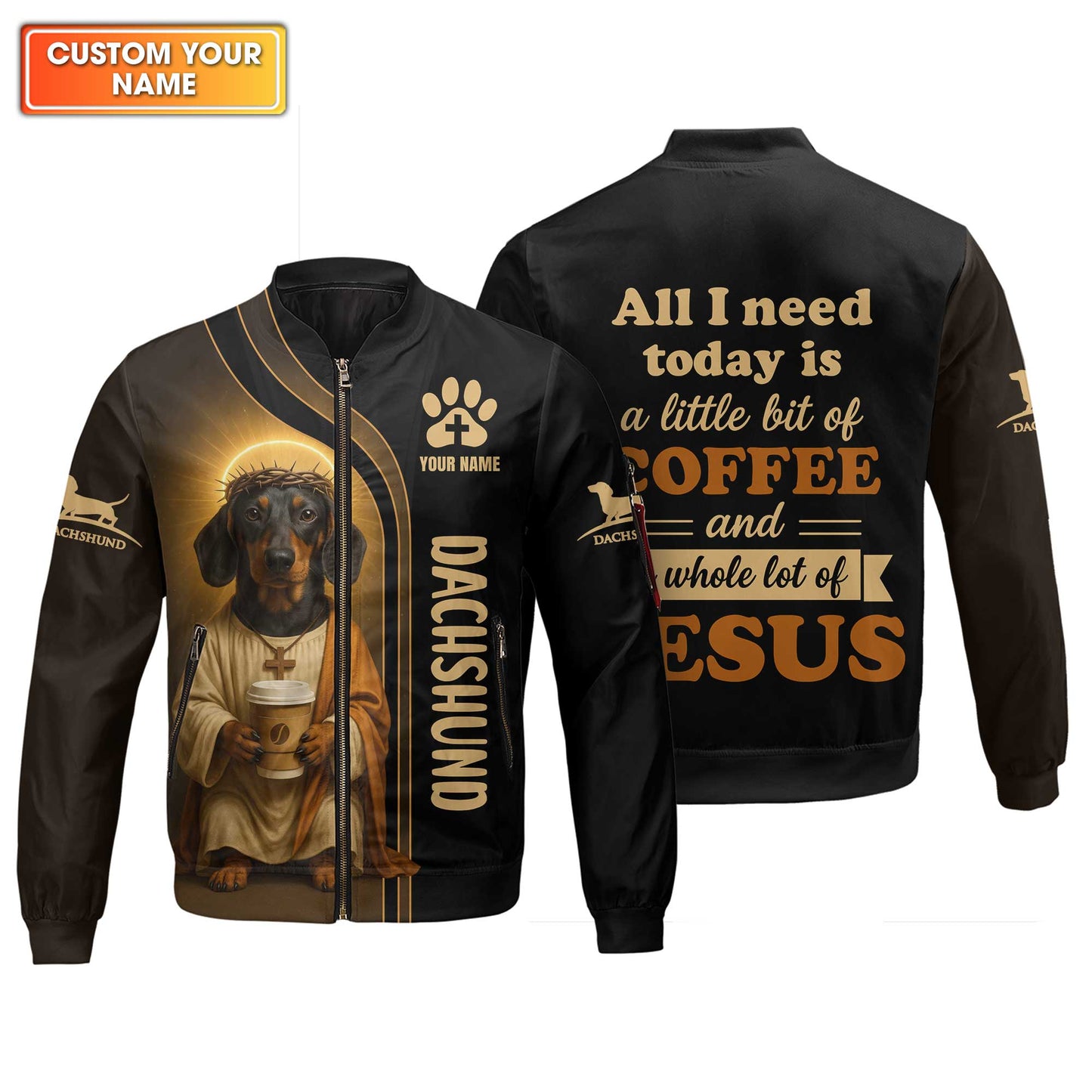 Dachshund Shirt, Weiner Dog T Shirt Jesus Costume With Coffee Cup Custom Name