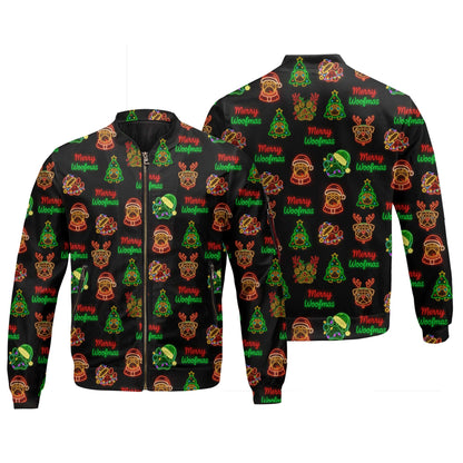 Neon Merry Woofmas Pug Christmas Pattern Polo, Funny Pug Shirt, Pug T Shirt