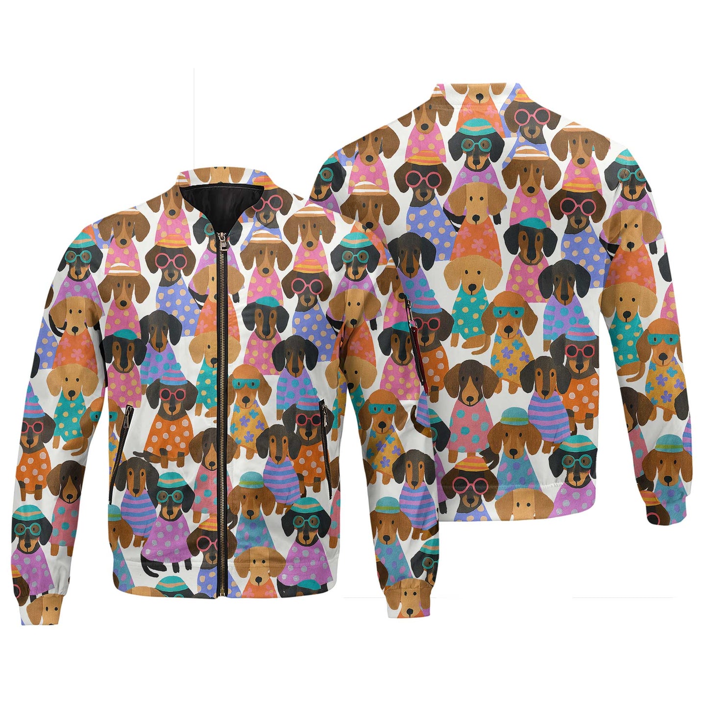 Happy Funny Colorful Dachshund Pattern Polo, Wiener Dog T Shirt, Dachshund Sweatshirt