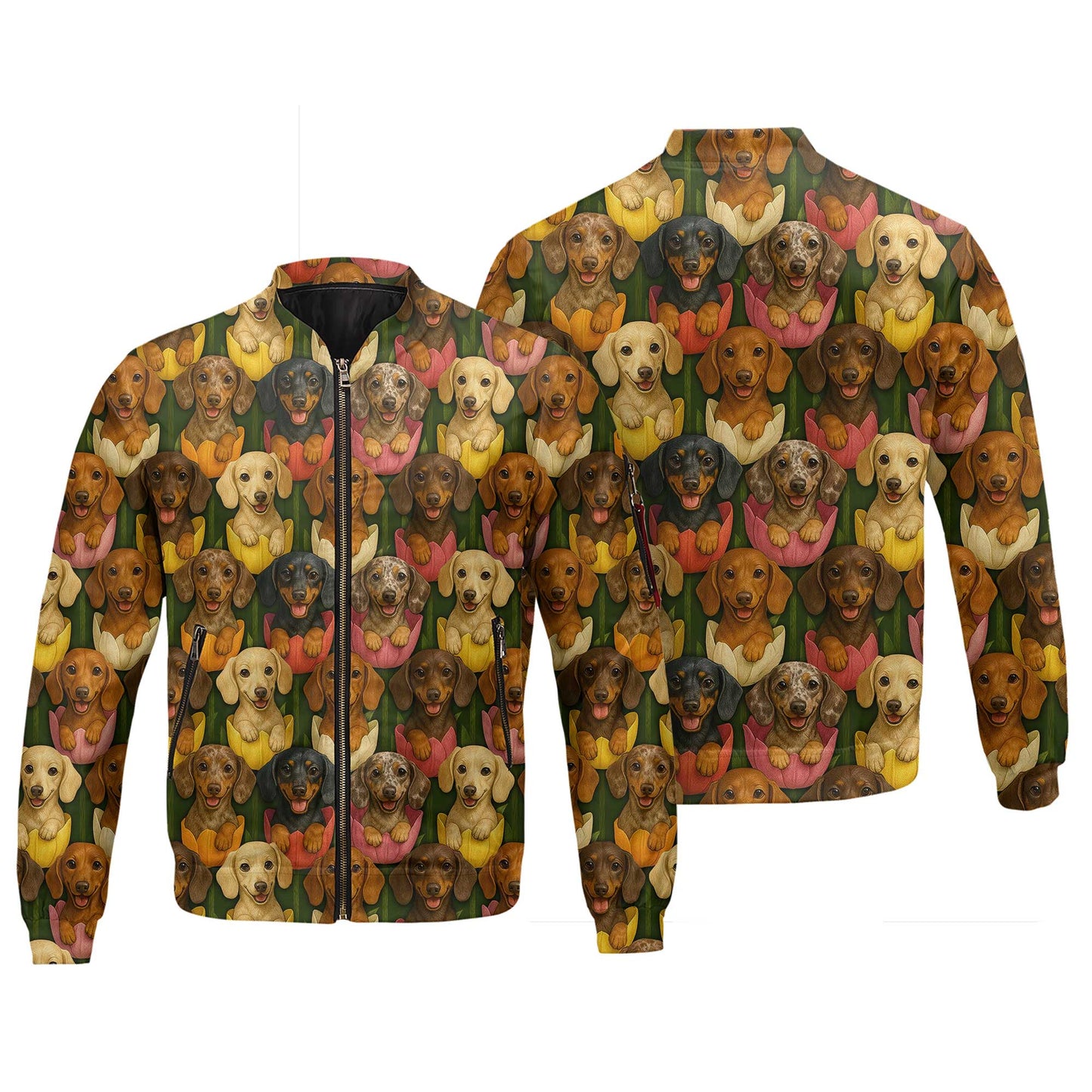 Cute Dachshund Shirt, Wiener Dog Shirts with Colorful Tulip Flower Pattern