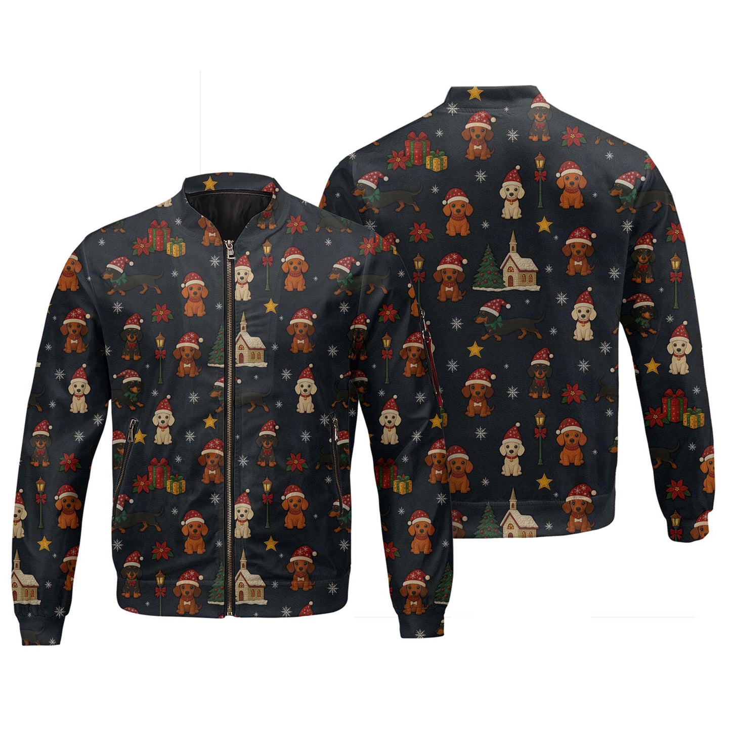 Dachshund Christmas Shirt, Wiener Dog T Shirts, Santa Hat and Holiday Pattern Polo