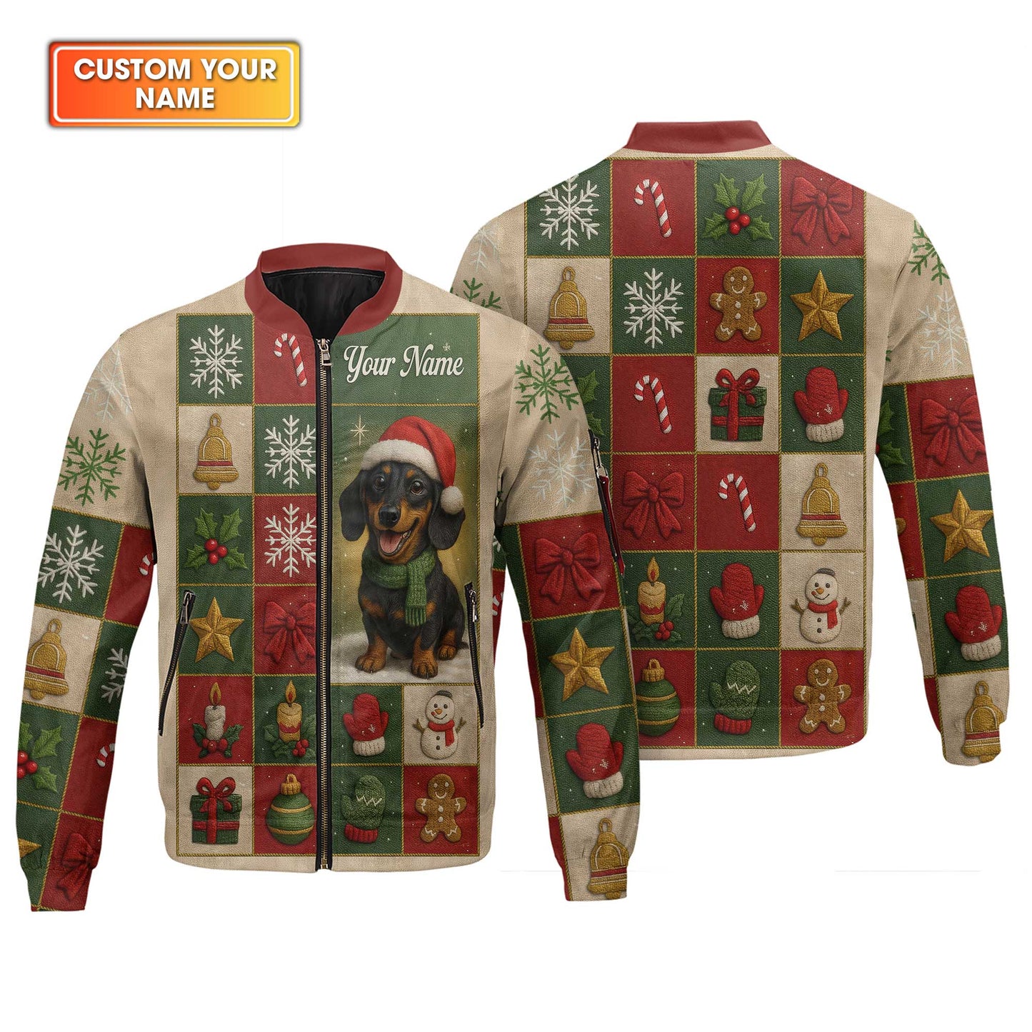 Personalized Name Wiener Dog T Shirt, Dachshund Sweatshirt, Happy Christmas Dachshund Pattern Polo