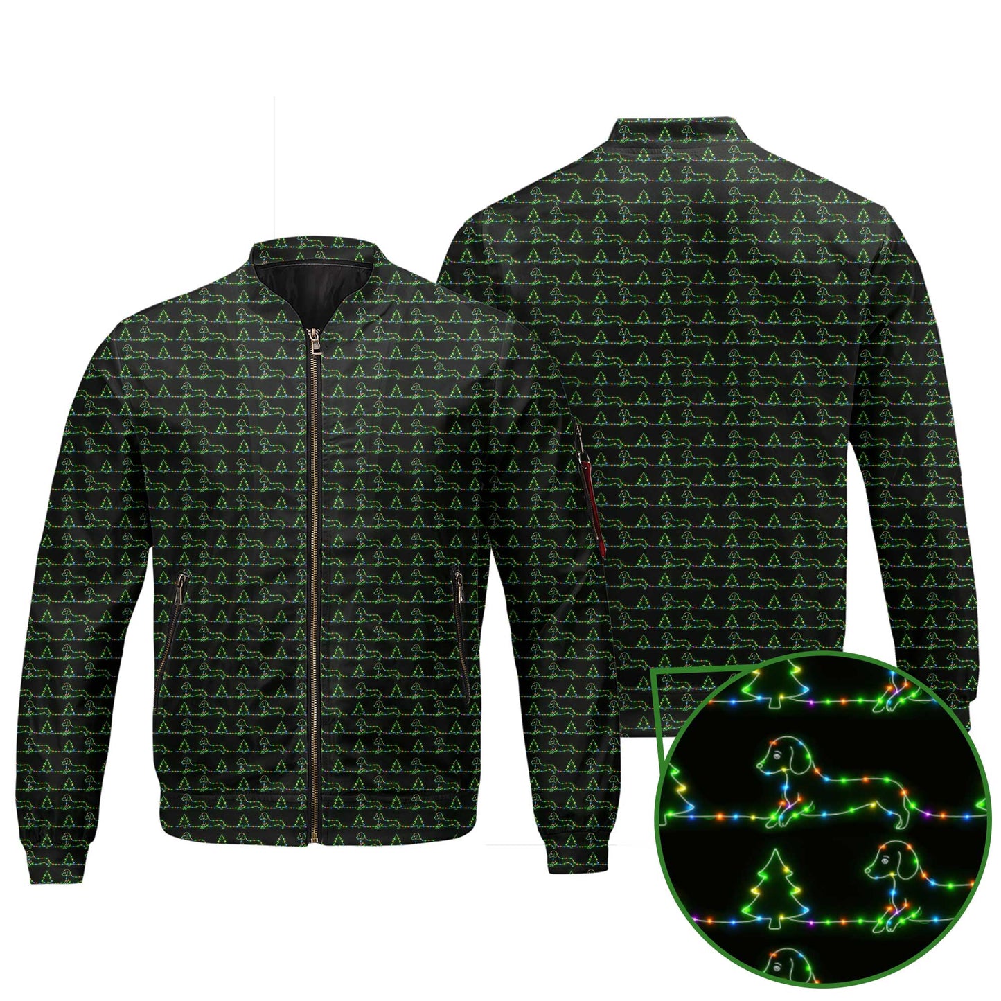 Funny Festive Neon Dachshund And Christmas Tree Lights Pattern, Dachshund Christmas Shirt, Wiener Dog T Shirt