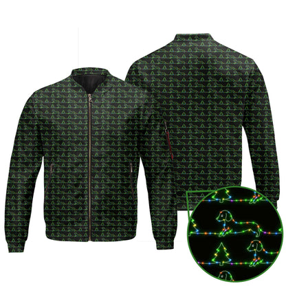 Funny Festive Neon Dachshund And Christmas Tree Lights Pattern, Dachshund Christmas Shirt, Wiener Dog T Shirt