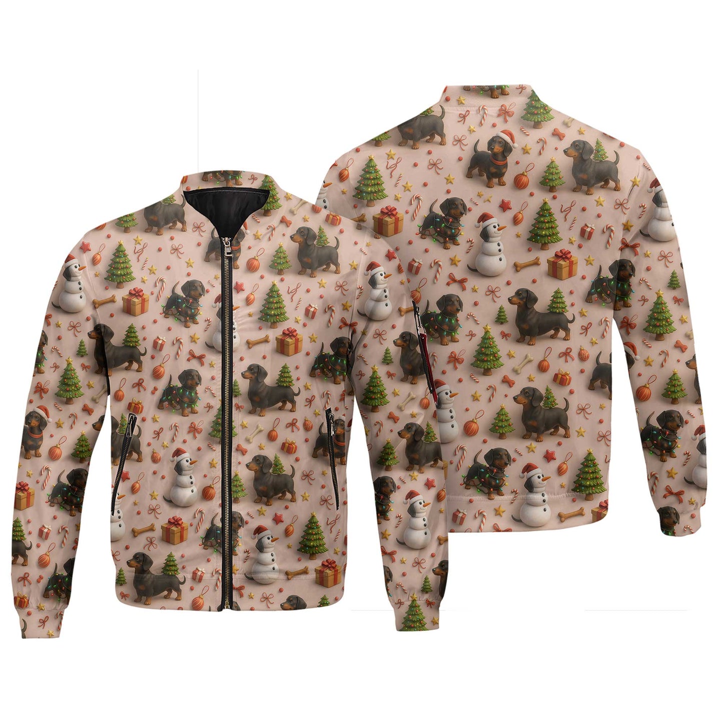 Dog Snowman Tree Pattern Polo For Winter Season, Dachshund T Shirt, Wiener Dog T Shirt