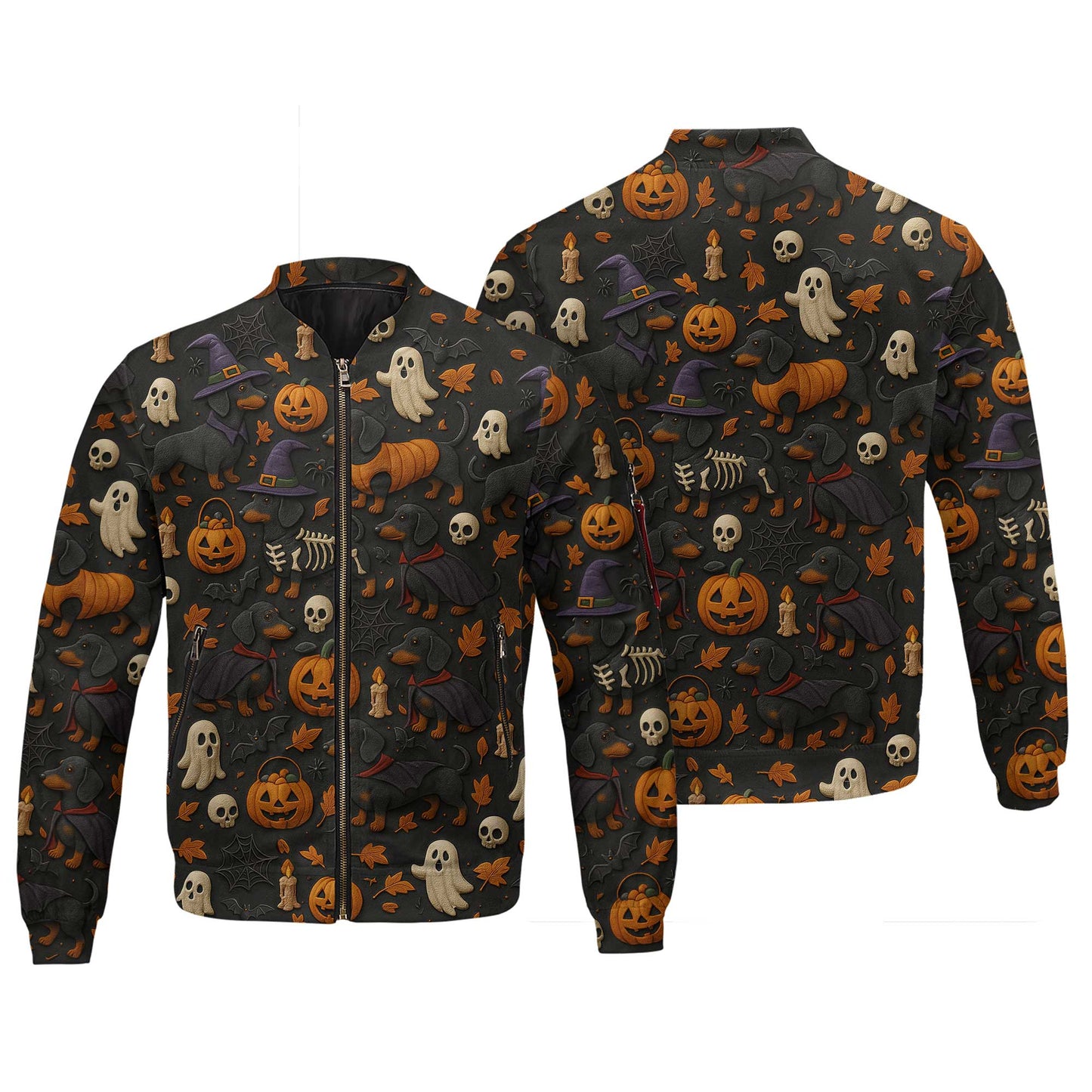 Pattern Dachshund Shirt, Halloween Dog Shirt, Pumpkin Ghost Skeleton Black Shirt