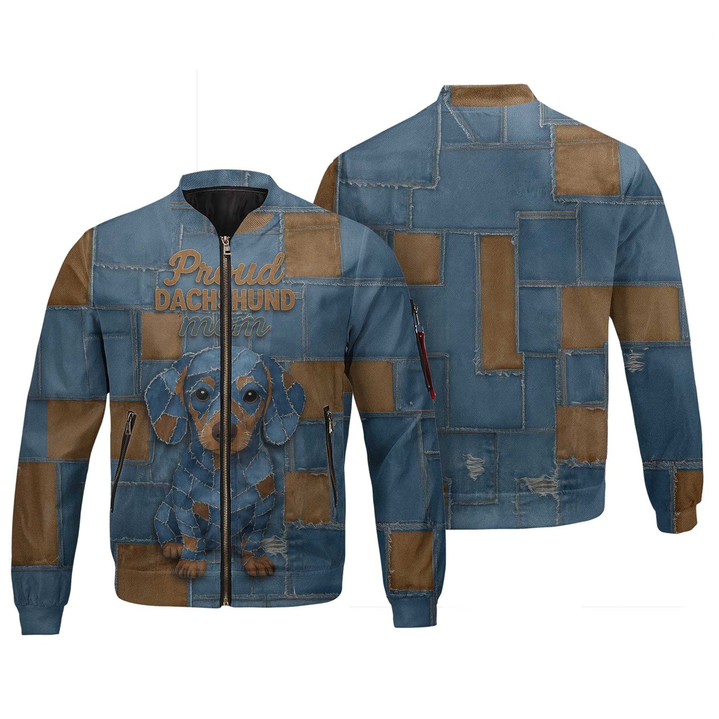 Proud Dachshund Mom Shirt, Cute Wiener Dog Denim Patchwork T Shirt for Dog Lovers