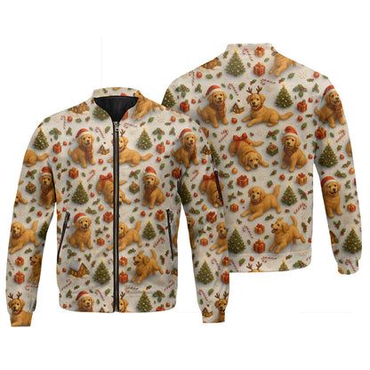 Funny Cute Golden Holiday Pattern Polo, Christmas Golden Retriever Shirt, Golden Retriever T Shirt