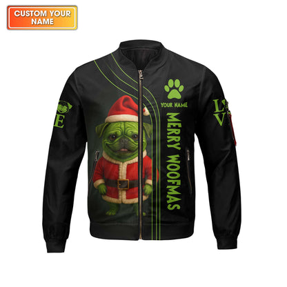 Custom Name Pug Christmas Shirt, Funny Merry Woofmas Shirt, Personalized Pug Xmas Hoodie For Dog Lover,