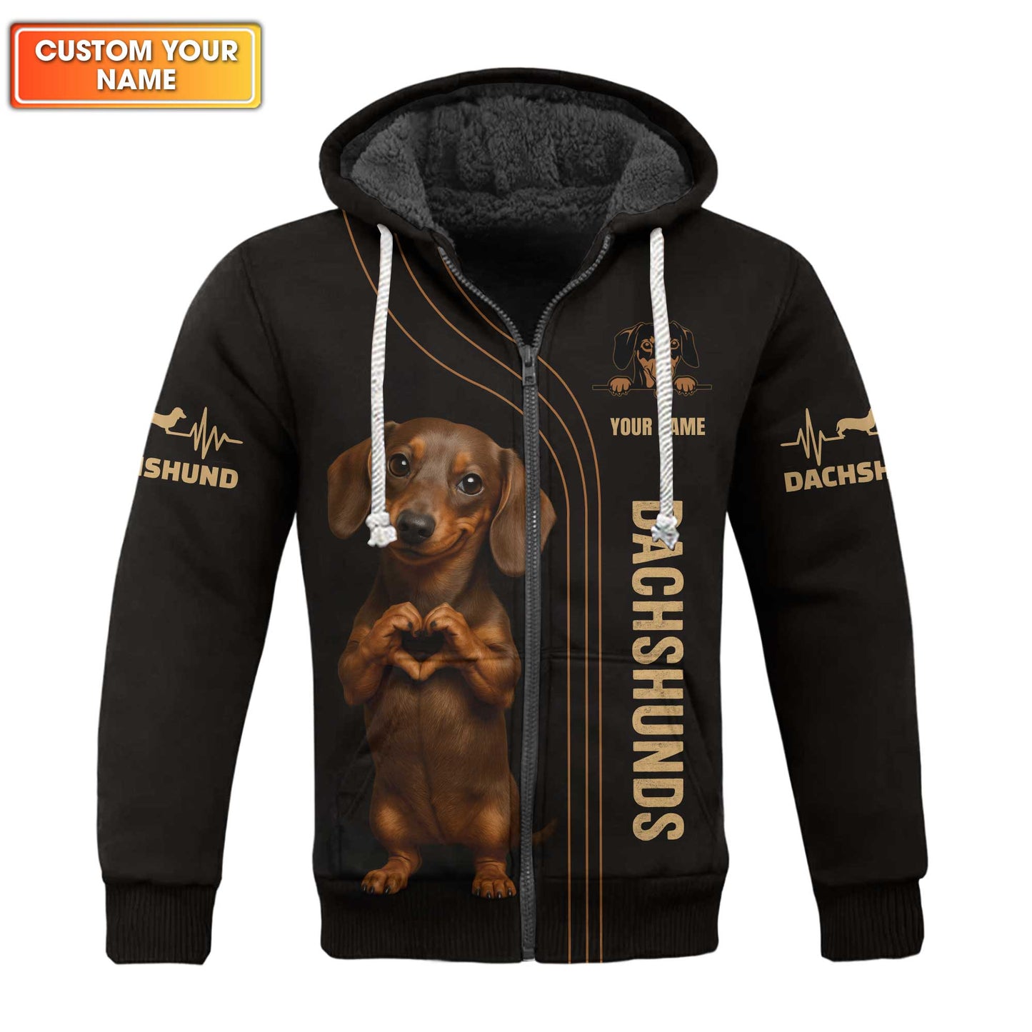 Custom Name Shirt With Cute Puppy Heart Hands Design, Dachshund Sweatshirt, Weiner Dog Shirts