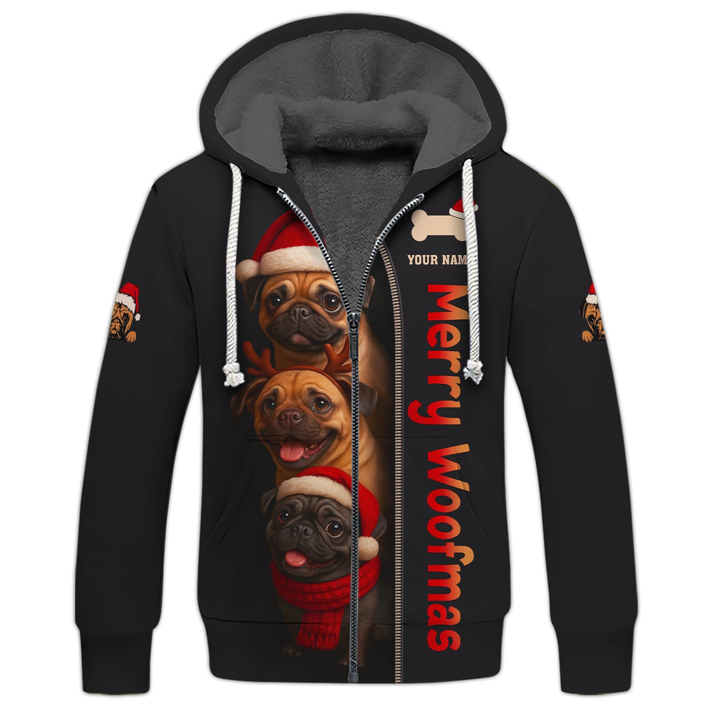 Personalized Merry Woofmas Shirt, Funny Pug Xmas Hoodie For Dog Lover, Custom Name Pug Christmas Shirt