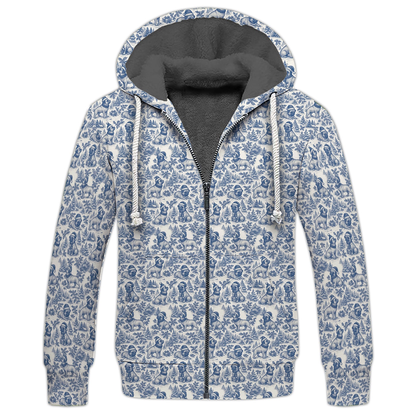 Christmas Pug Pattern Shirt, Toile De Jouy Shirt With Cute Pug, Xmas Hoodie For Dog Lover