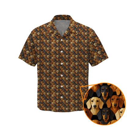 Funny All Over Print With Multiple Dog Faces Shirt, Pattern Polos, Dachshund Shirt, Weiner Dog Shirts