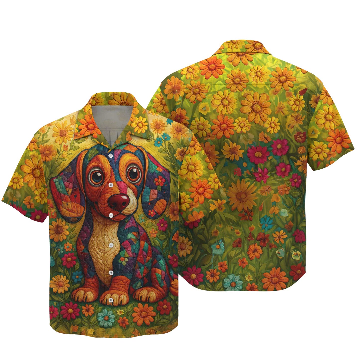 Dachshund Shirt, Weenie Dog Shirts With Colorful Floral Art Design