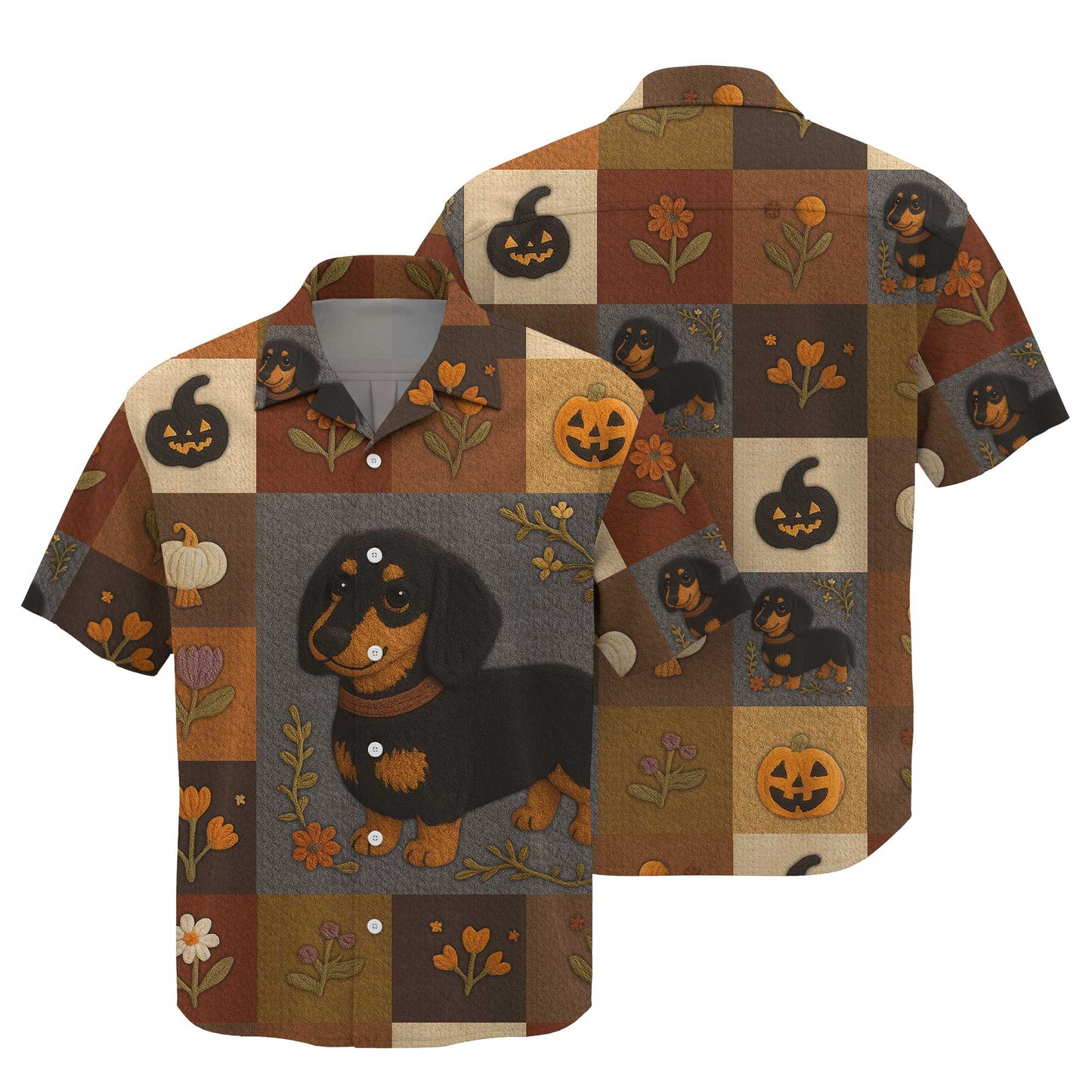 Pattern Polos For Spooky Season, Dachshund Halloween Shirt, Dachshund T Shirt - Autumn Floral Pumpkin