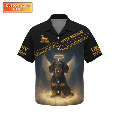 Never Walk Alone Angel Dachshund Custom Name Shirt, Dachshund Shirt, Weiner Dog T Shirt