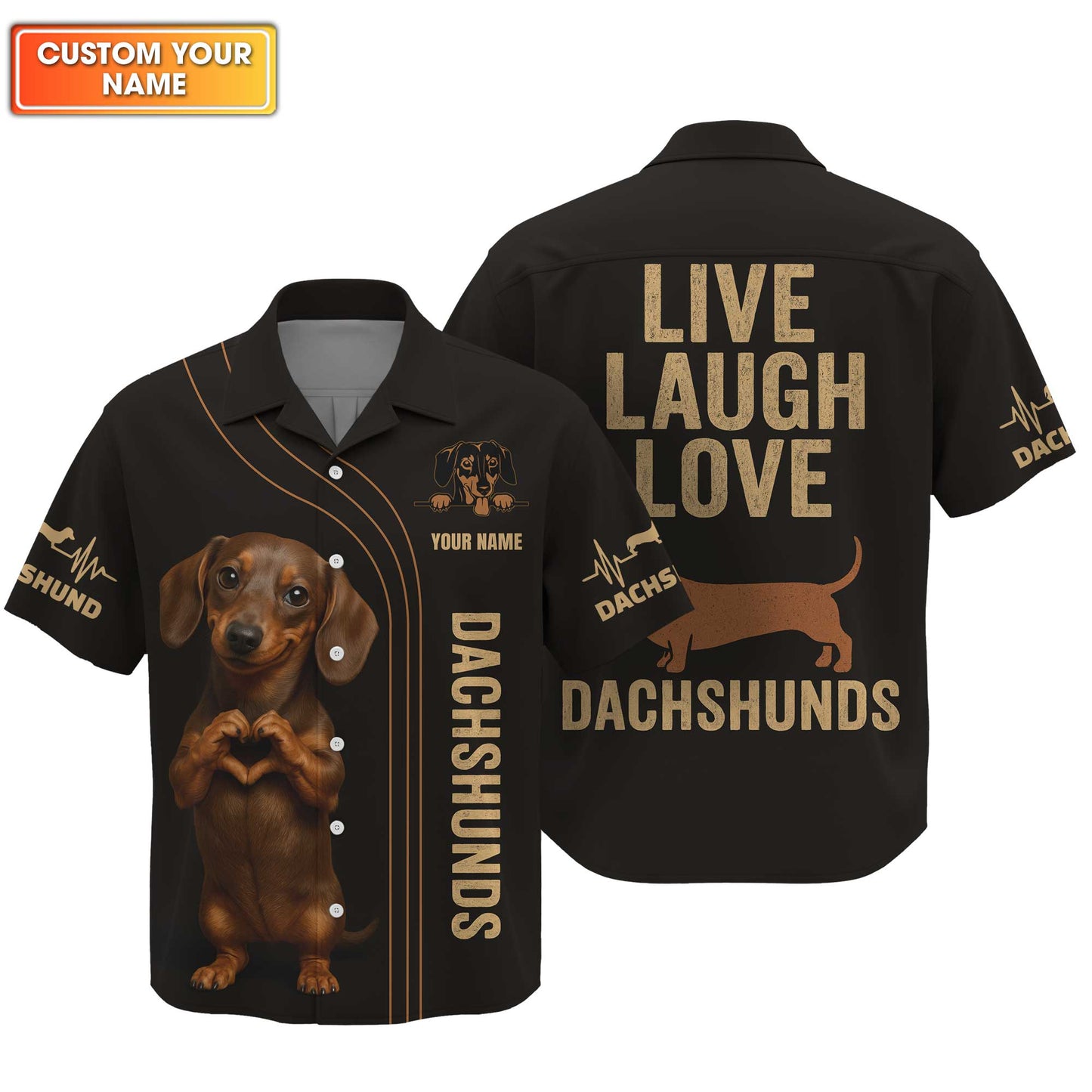 Custom Name Shirt With Cute Puppy Heart Hands Design, Dachshund Sweatshirt, Weiner Dog Shirts