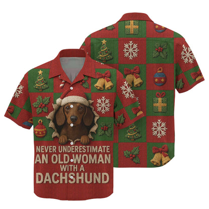 An Old Woman With A Dachshund, Dachshund Shirt Women's, Weiner Dog Tee, Pattern Polos For Spooky Season