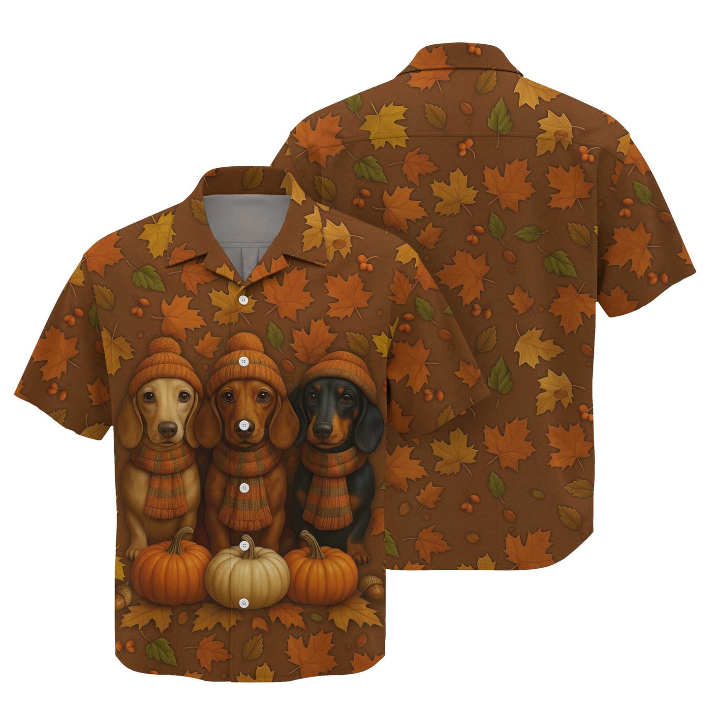 Autumn Fall Pumpkin Wiener Dog Shirt - Weiner Dog Christmas T Shirt, Dachshund Shirt Women’s, Pattern Polos For Spooky Season
