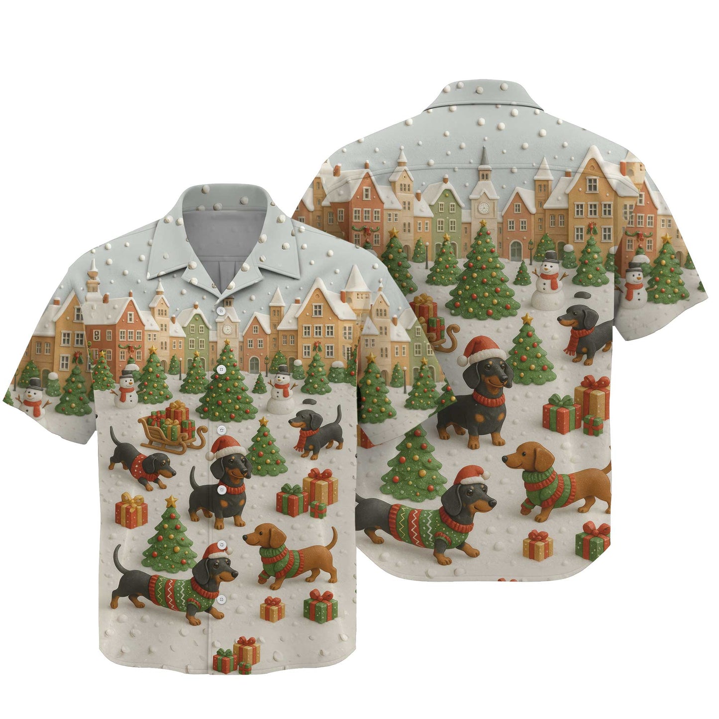 Christmas Dachshund Shirt, Holiday Weenie Dog Shirt, Winter Snow Sweater, Holiday Village Shirt
